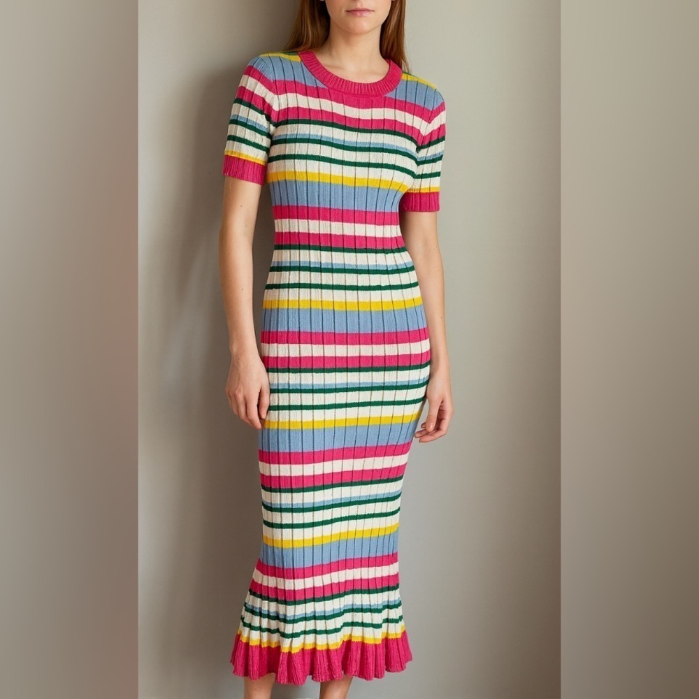 English Factory Short Sleeve Striped Sweater Dress